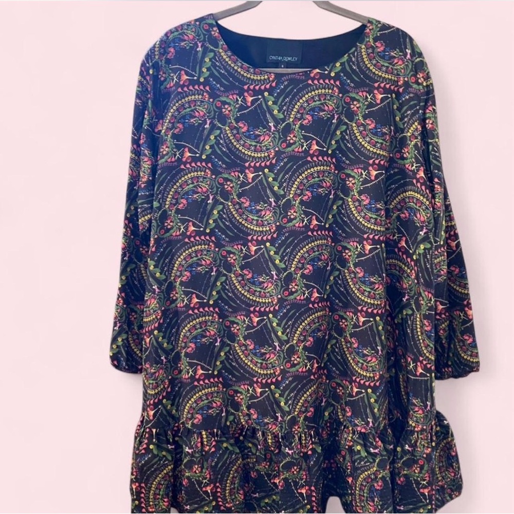 Cynthia Rowley Vintage Boho Chic Black Multicolor Y2K Swing Dress